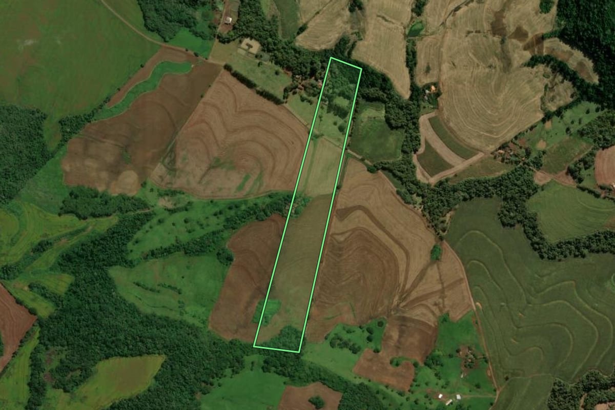 Imagem de satélite do imóvel rural em Barbosa Ferraz (PR), com o contorno declarado no CAR desenhado por cima.