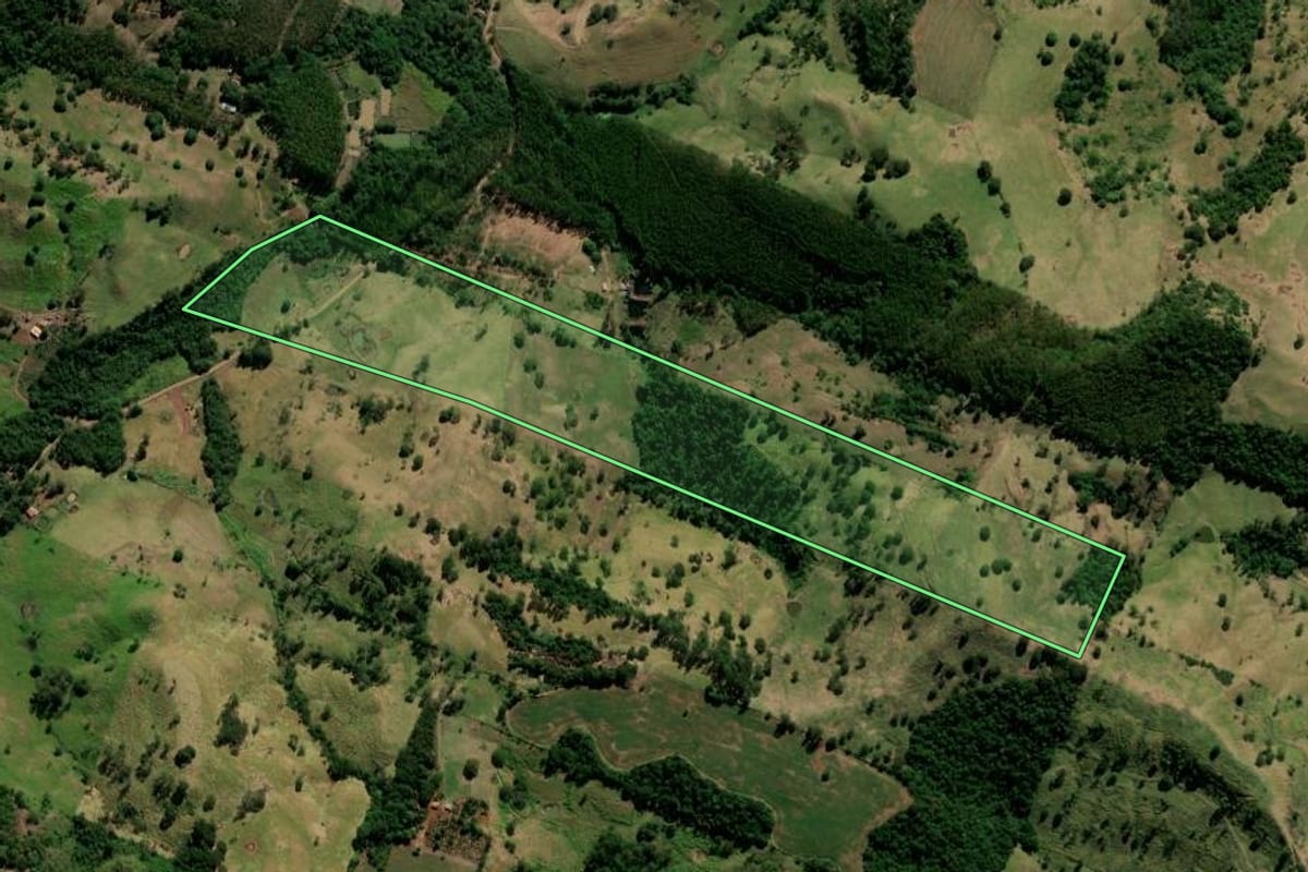 Imagem de satélite do imóvel rural em Barbosa Ferraz (PR), com o contorno declarado no CAR desenhado por cima.