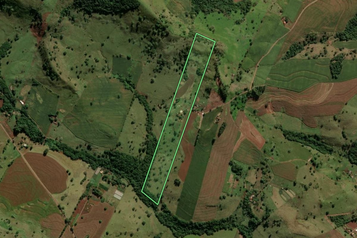 Imagem de satélite do imóvel rural em Barbosa Ferraz (PR), com o contorno declarado no CAR desenhado por cima.