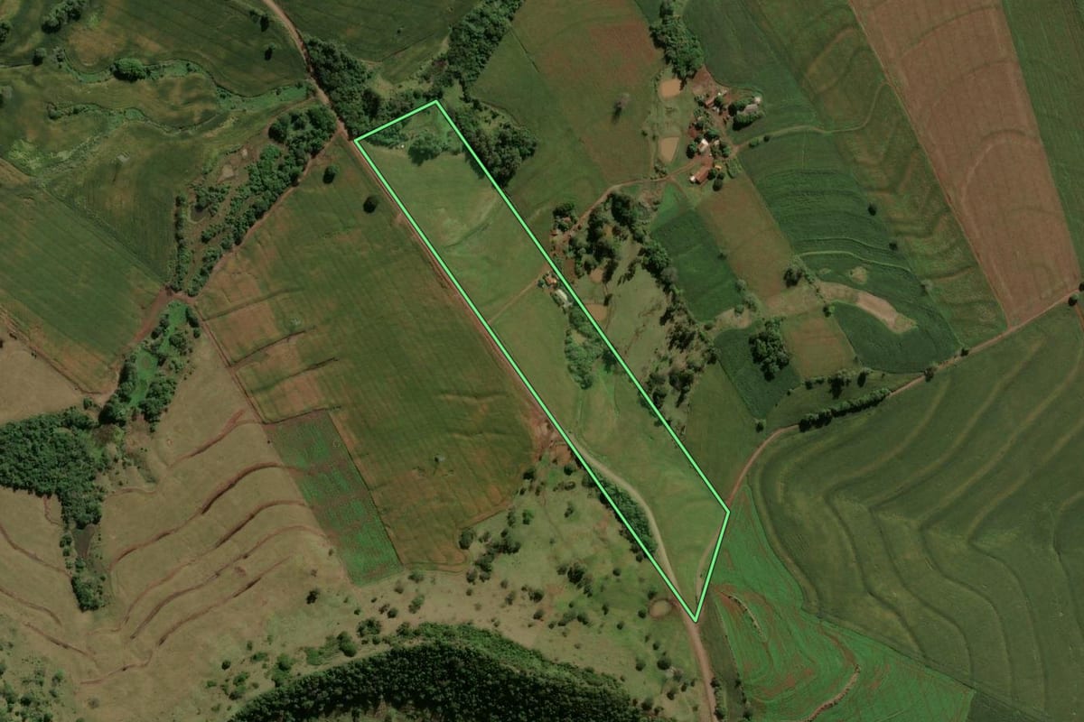Imagem de satélite do imóvel rural em Barbosa Ferraz (PR), com o contorno declarado no CAR desenhado por cima.