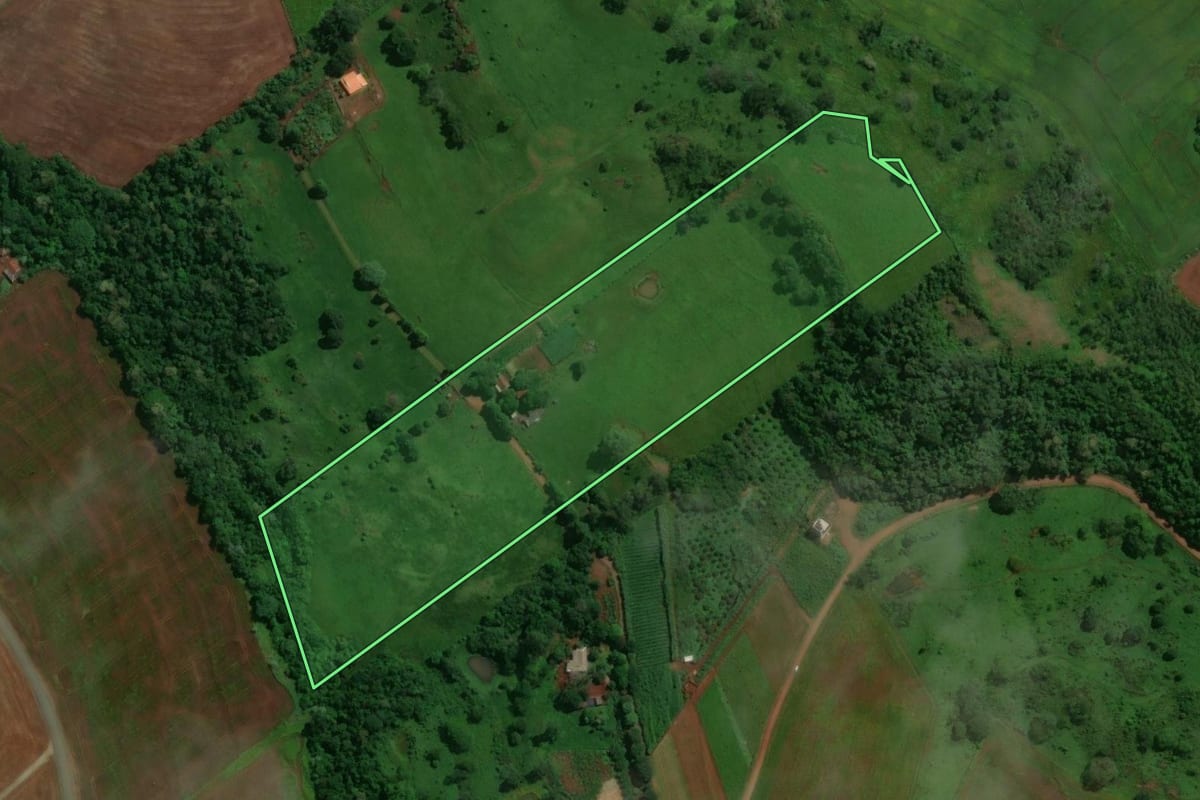 Imagem de satélite do imóvel rural em Barbosa Ferraz (PR), com o contorno declarado no CAR desenhado por cima.