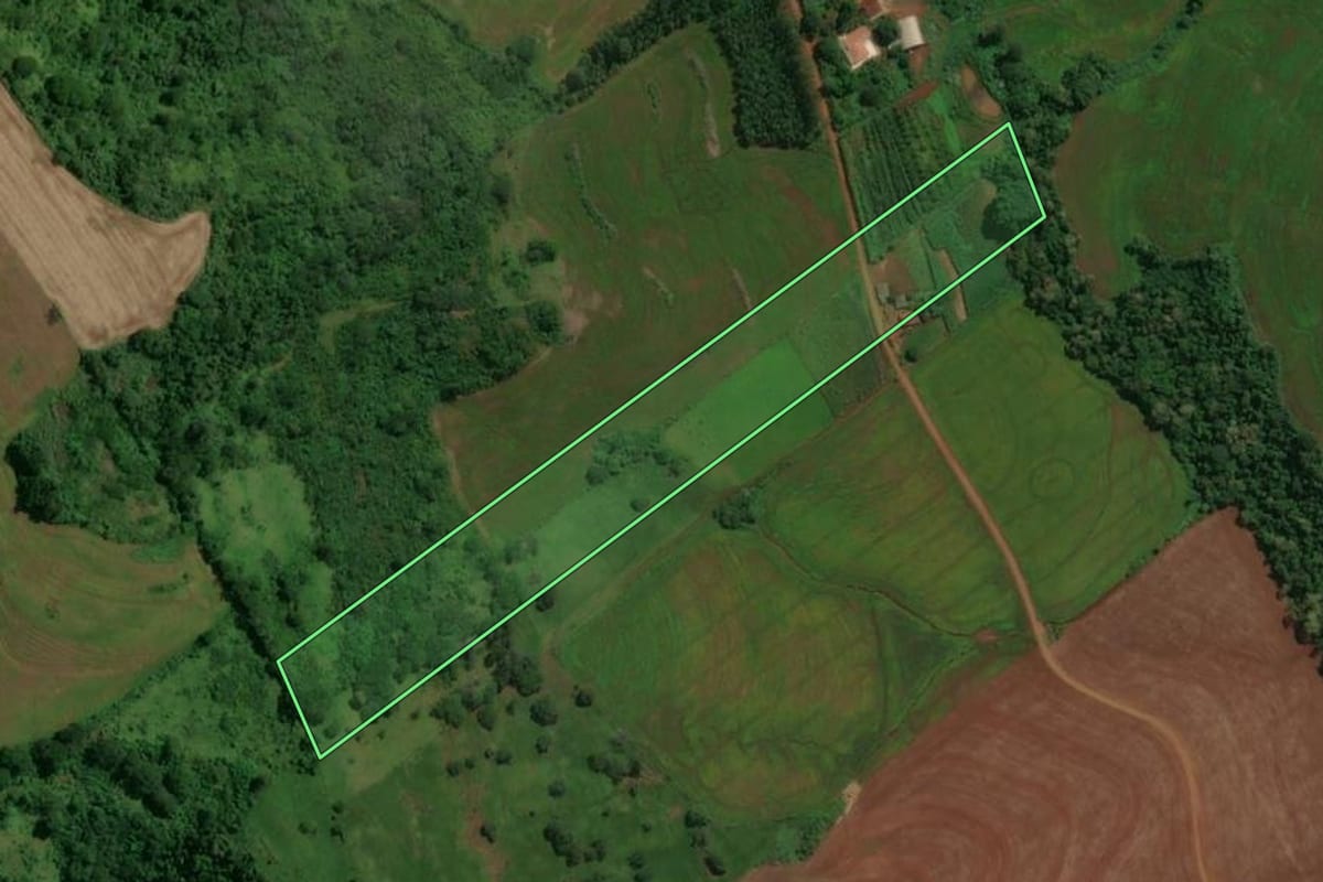 Imagem de satélite do imóvel rural em Barbosa Ferraz (PR), com o contorno declarado no CAR desenhado por cima.