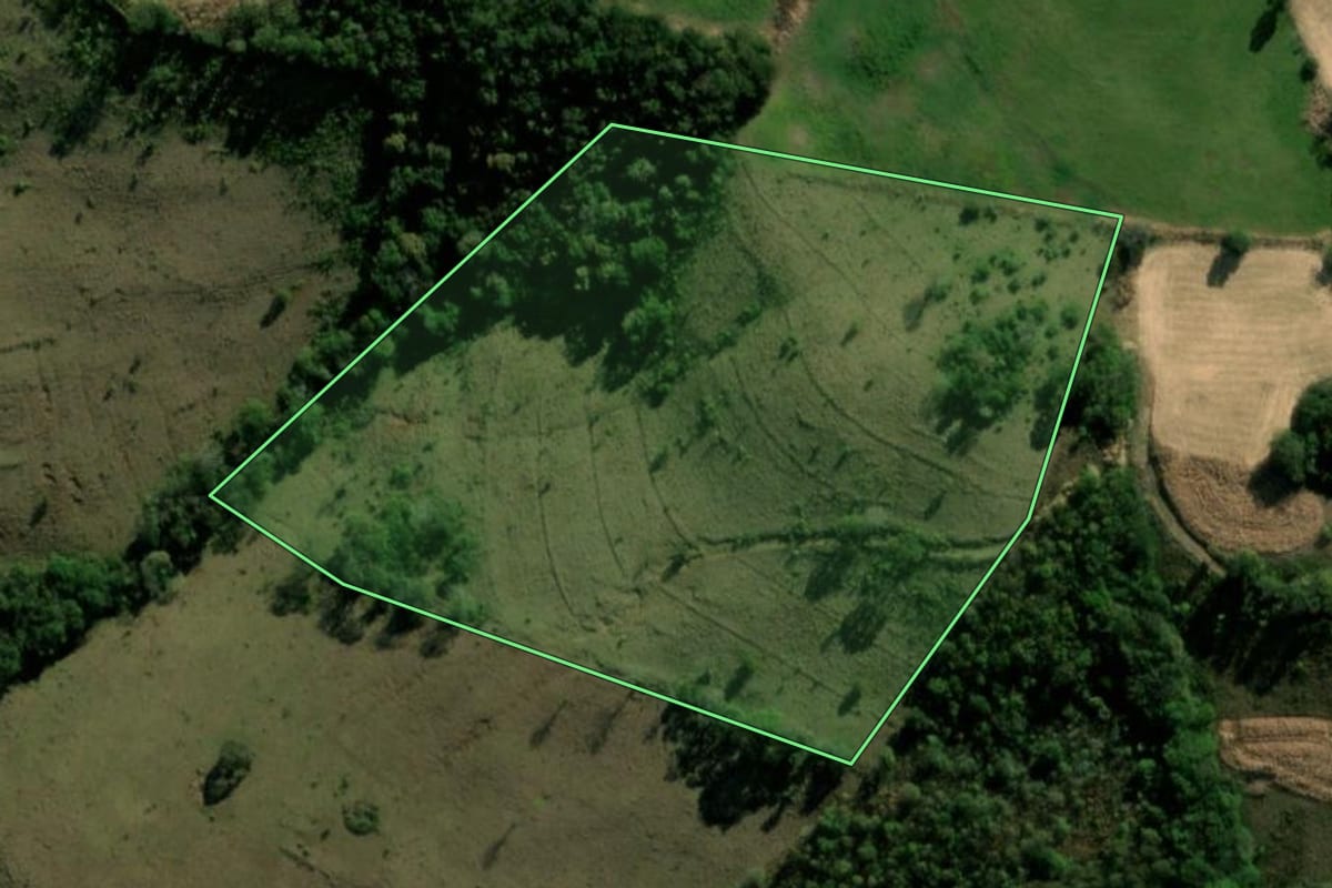 Imagem de satélite do imóvel rural em Barracão (PR), com o contorno declarado no CAR desenhado por cima.