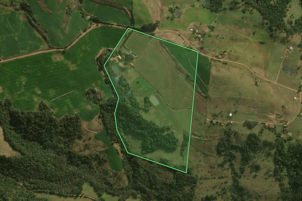 Imagem de satélite do imóvel rural em Barracão (PR), com o contorno declarado no CAR desenhado por cima.