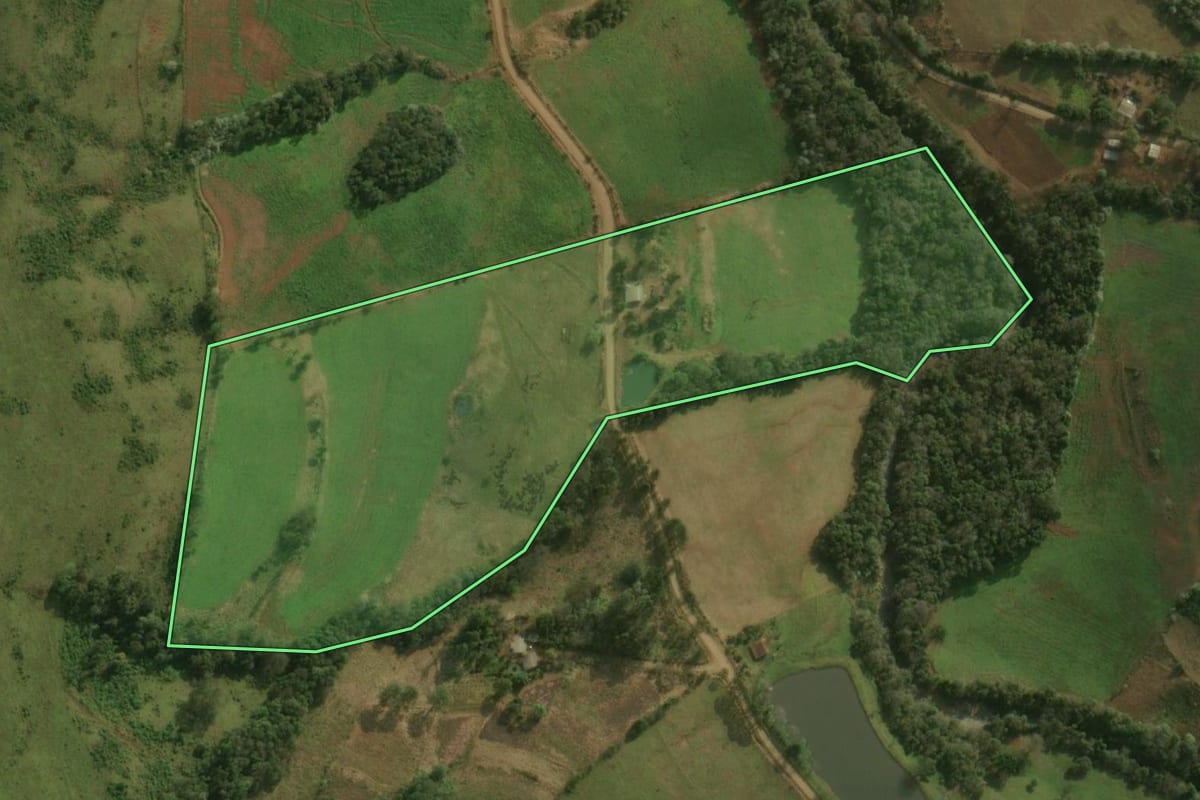 Imagem de satélite do imóvel rural em Barracão (PR), com o contorno declarado no CAR desenhado por cima.