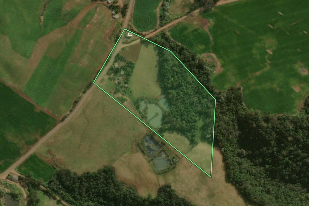 Imagem de satélite do imóvel rural em Barracão (PR), com o contorno declarado no CAR desenhado por cima.