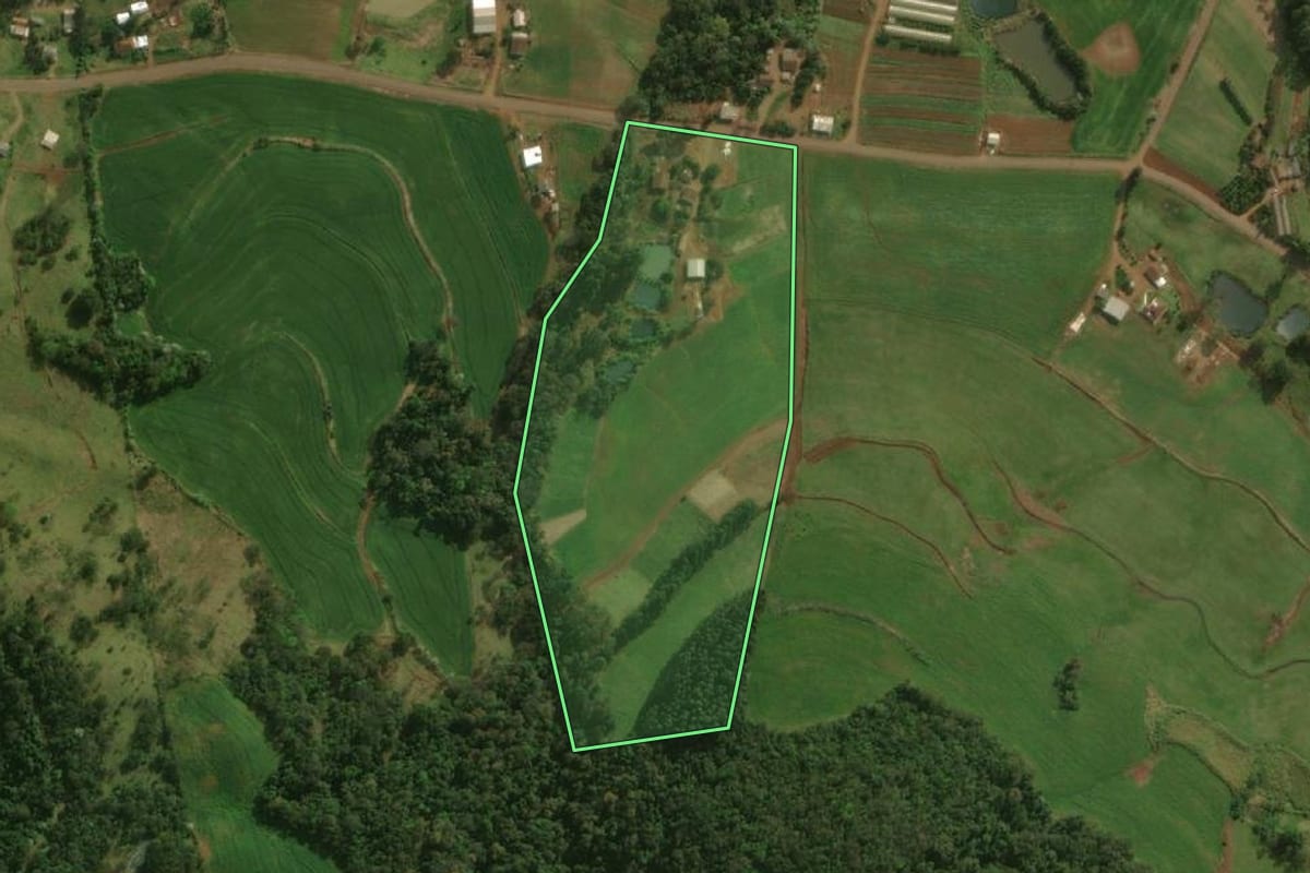 Imagem de satélite do imóvel rural em Barracão (PR), com o contorno declarado no CAR desenhado por cima.