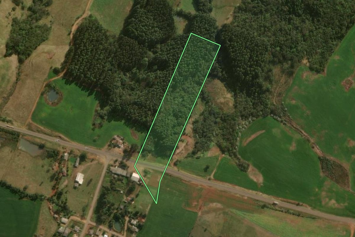Imagem de satélite do imóvel rural em Barracão (PR), com o contorno declarado no CAR desenhado por cima.
