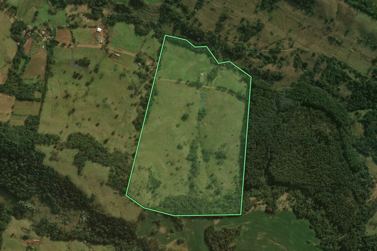 Imagem de satélite do imóvel rural em Barracão (PR), com o contorno declarado no CAR desenhado por cima.