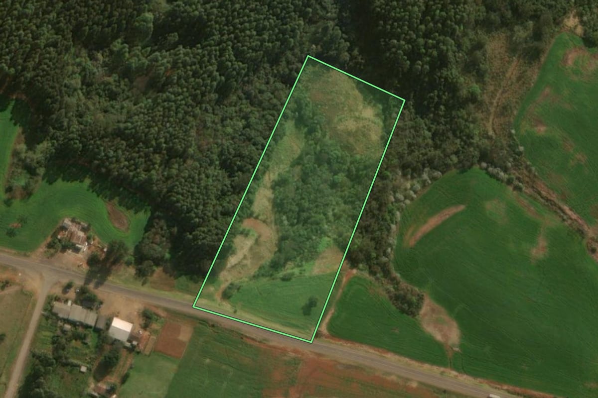 Imagem de satélite do imóvel rural em Barracão (PR), com o contorno declarado no CAR desenhado por cima.