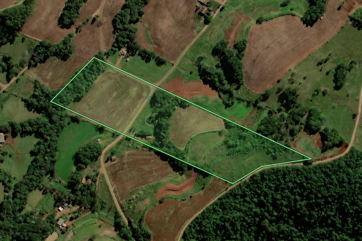 Imagem de satélite do imóvel rural em Bela Vista da Caroba (PR), com o contorno declarado no CAR desenhado por cima.