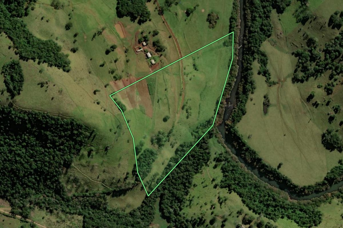 Imagem de satélite do imóvel rural em Bela Vista da Caroba (PR), com o contorno declarado no CAR desenhado por cima.
