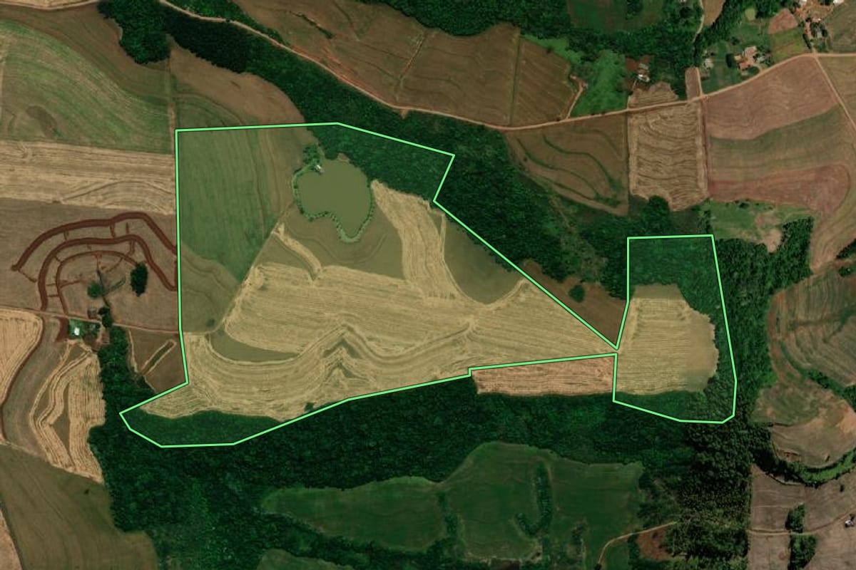 Imagem de satélite do imóvel rural em Bela Vista da Caroba (PR), com o contorno declarado no CAR desenhado por cima.