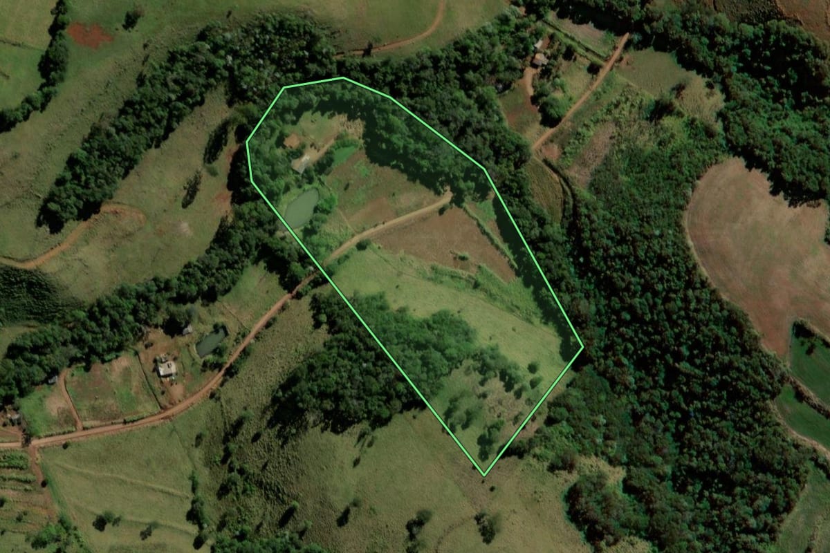 Imagem de satélite do imóvel rural em Bela Vista da Caroba (PR), com o contorno declarado no CAR desenhado por cima.