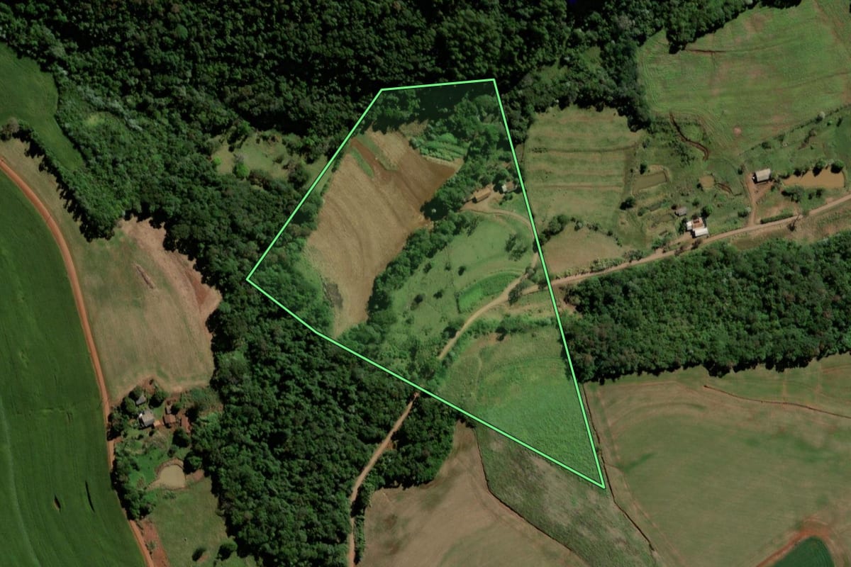 Imagem de satélite do imóvel rural em Bela Vista da Caroba (PR), com o contorno declarado no CAR desenhado por cima.
