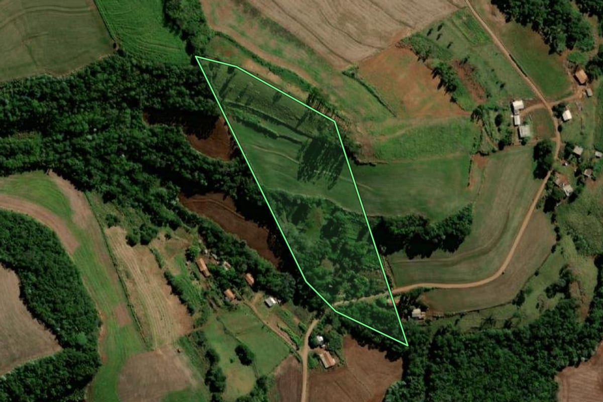 Imagem de satélite do imóvel rural em Bela Vista da Caroba (PR), com o contorno declarado no CAR desenhado por cima.