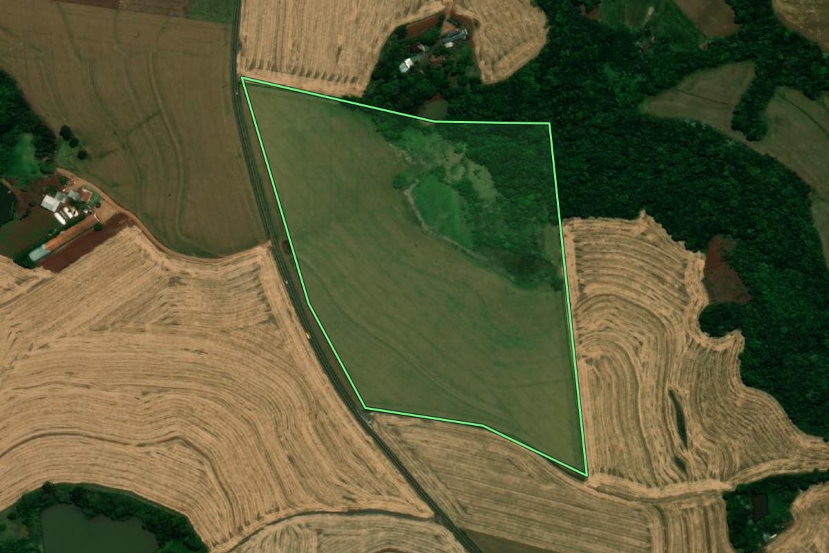 Imagem de satélite do imóvel rural em Bela Vista da Caroba (PR), com o contorno declarado no CAR desenhado por cima.