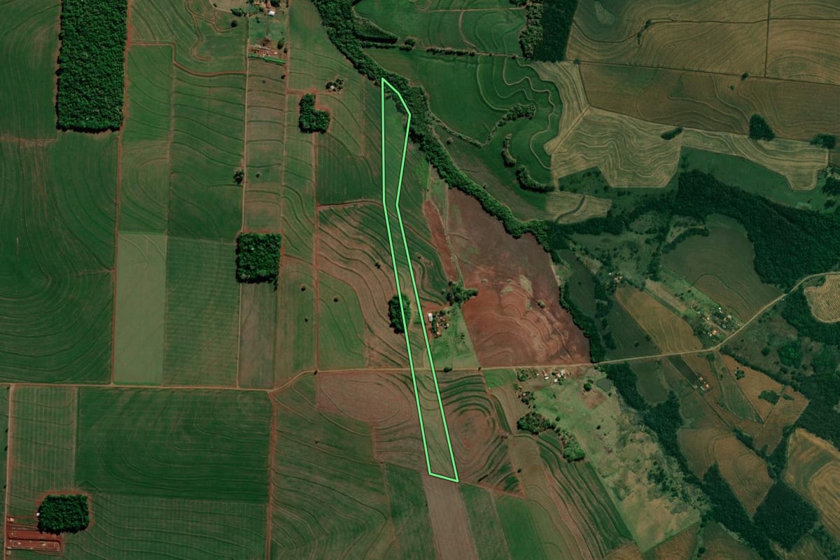 Imagem de satélite do imóvel rural em Bela Vista do Paraíso (PR), com o contorno declarado no CAR desenhado por cima.