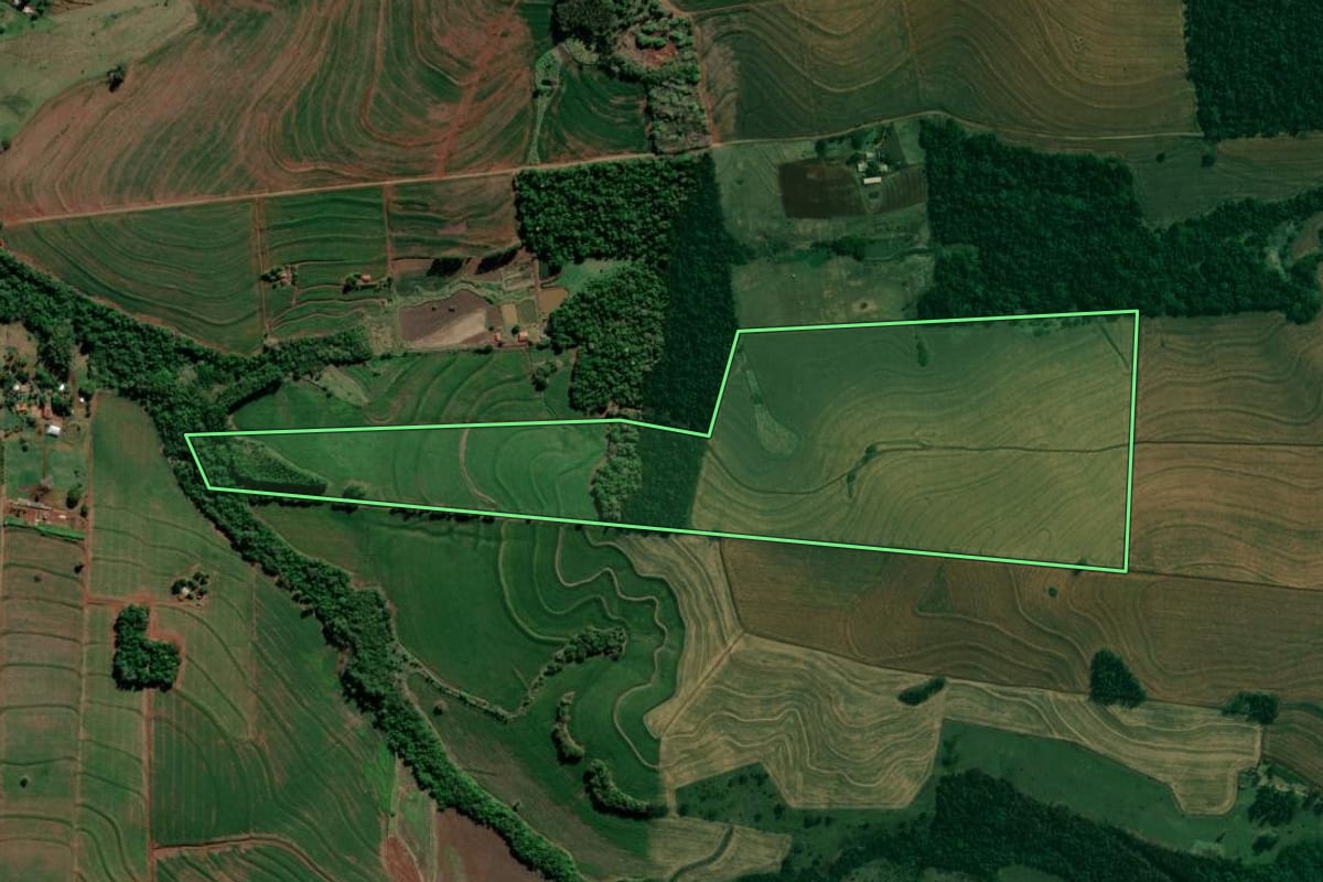 Imagem de satélite do imóvel rural em Bela Vista do Paraíso (PR), com o contorno declarado no CAR desenhado por cima.