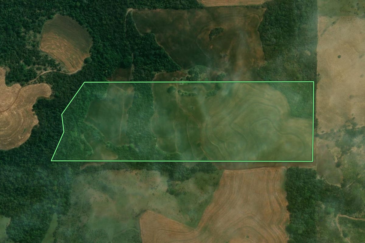 Imagem de satélite do imóvel rural em Bela Vista do Paraíso (PR), com o contorno declarado no CAR desenhado por cima.