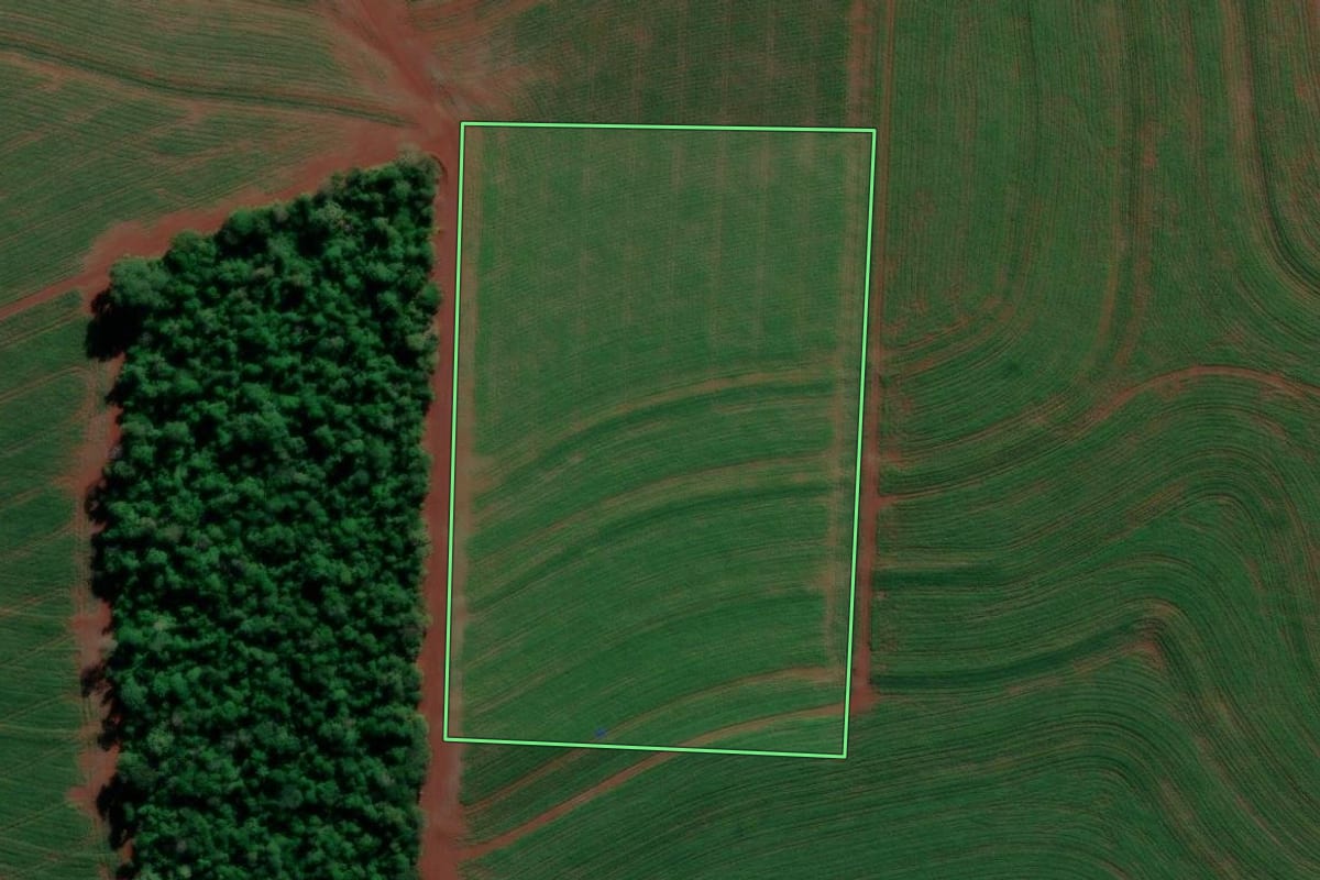 Imagem de satélite do imóvel rural em Bela Vista do Paraíso (PR), com o contorno declarado no CAR desenhado por cima.
