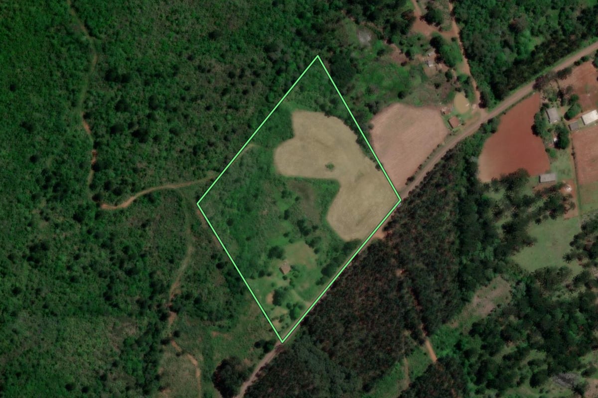 Imagem de satélite do imóvel rural em Bituruna (PR), com o contorno declarado no CAR desenhado por cima.