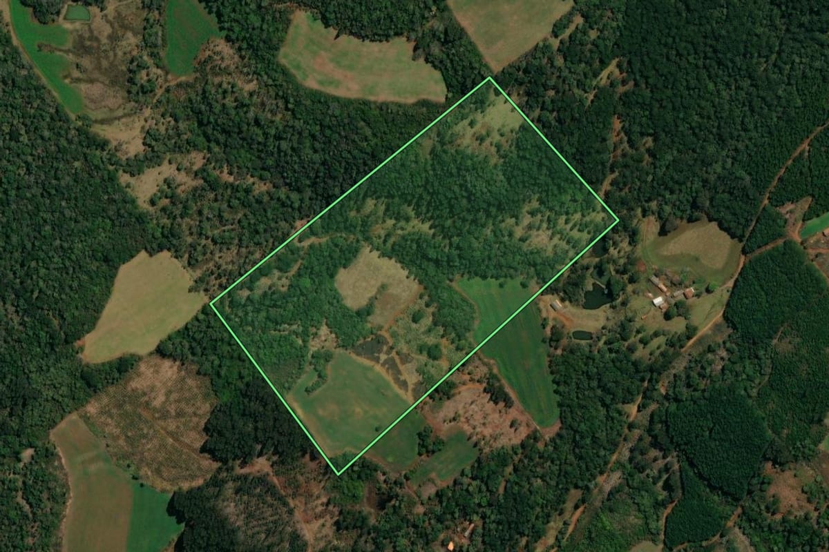 Imagem de satélite do imóvel rural em Bituruna (PR), com o contorno declarado no CAR desenhado por cima.