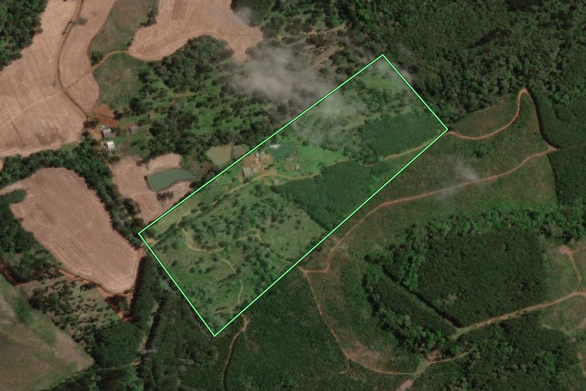 Imagem de satélite do imóvel rural em Bituruna (PR), com o contorno declarado no CAR desenhado por cima.