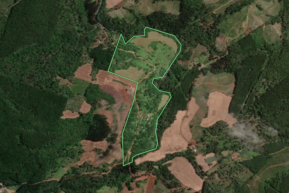 Imagem de satélite do imóvel rural em Bituruna (PR), com o contorno declarado no CAR desenhado por cima.