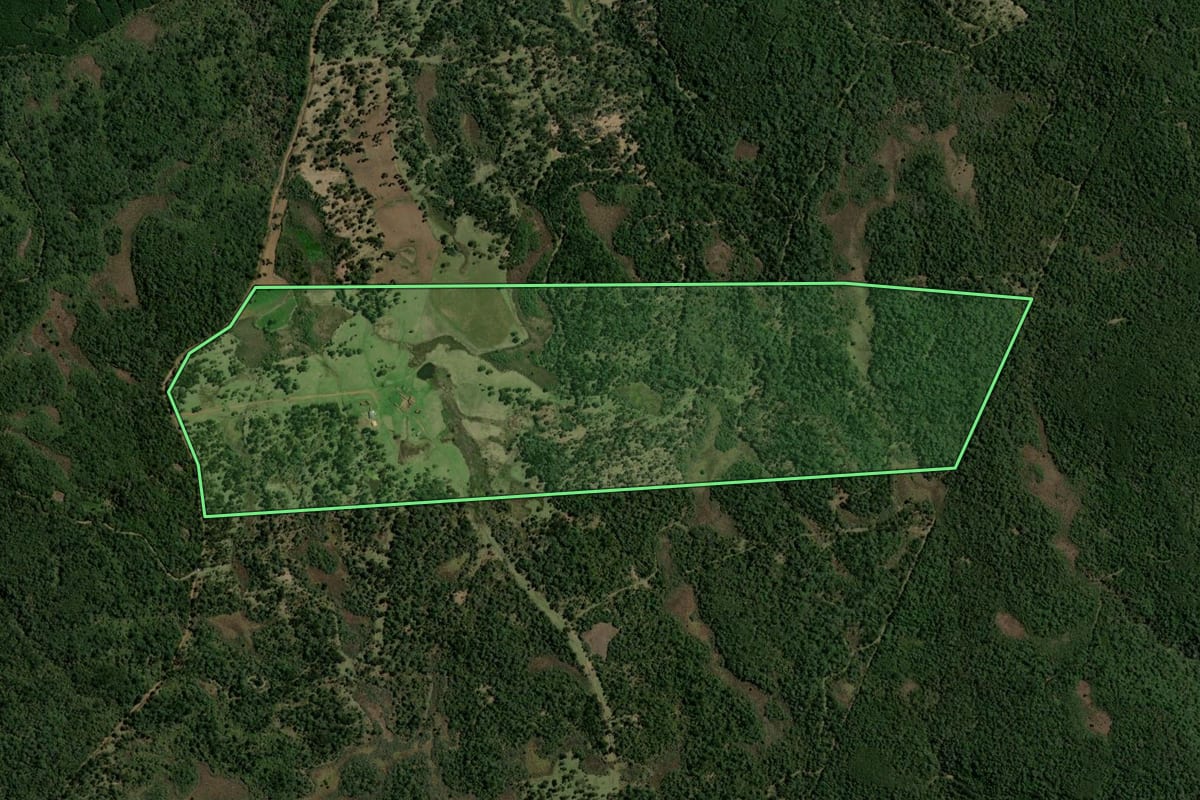 Imagem de satélite do imóvel rural em Bituruna (PR), com o contorno declarado no CAR desenhado por cima.