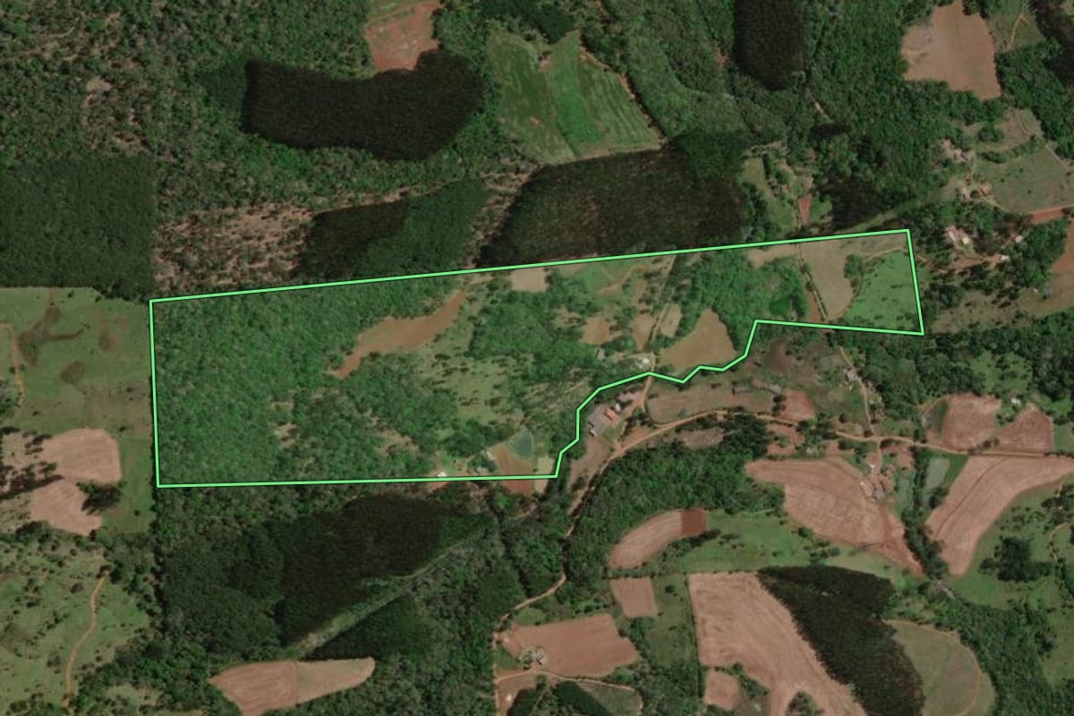 Imagem de satélite do imóvel rural em Bituruna (PR), com o contorno declarado no CAR desenhado por cima.