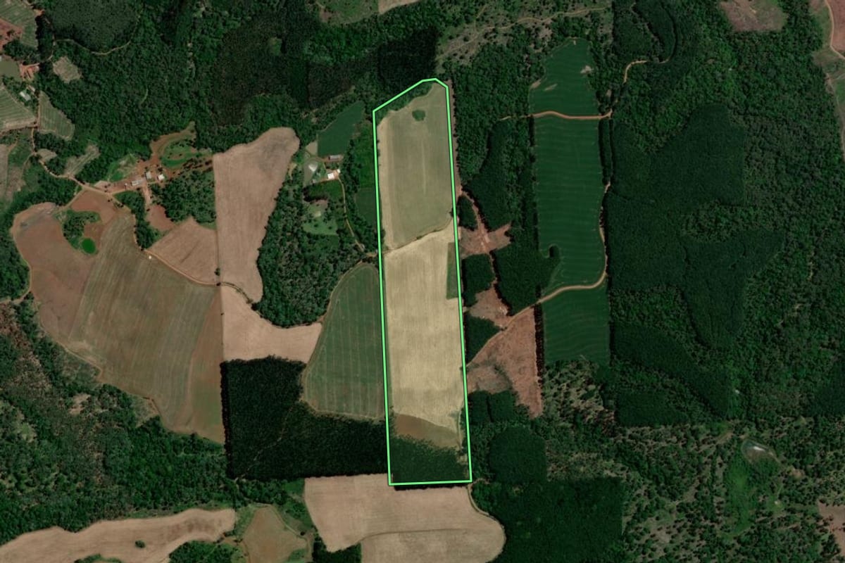 Imagem de satélite do imóvel rural em Bituruna (PR), com o contorno declarado no CAR desenhado por cima.