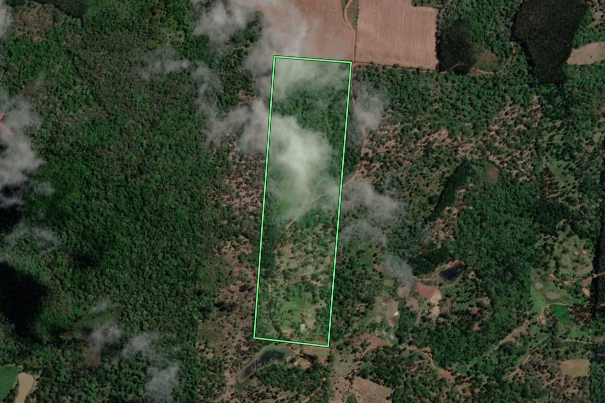 Imagem de satélite do imóvel rural em Bituruna (PR), com o contorno declarado no CAR desenhado por cima.