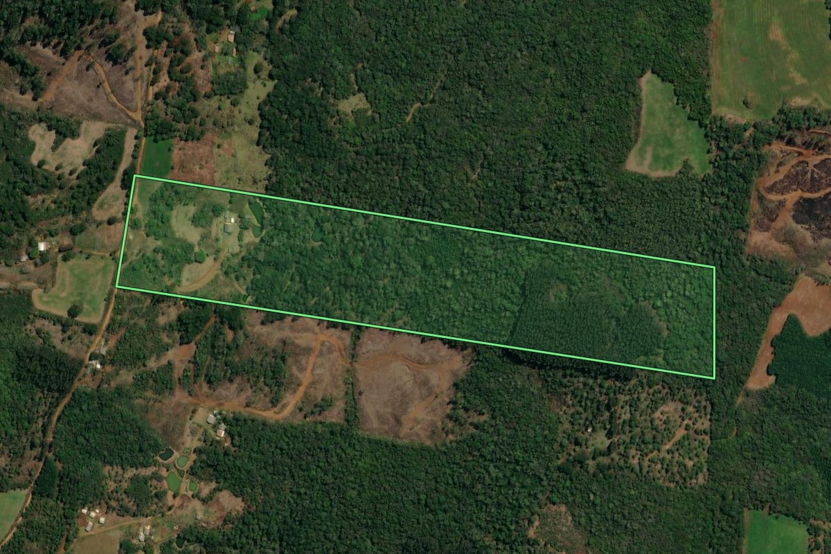 Imagem de satélite do imóvel rural em Bituruna (PR), com o contorno declarado no CAR desenhado por cima.