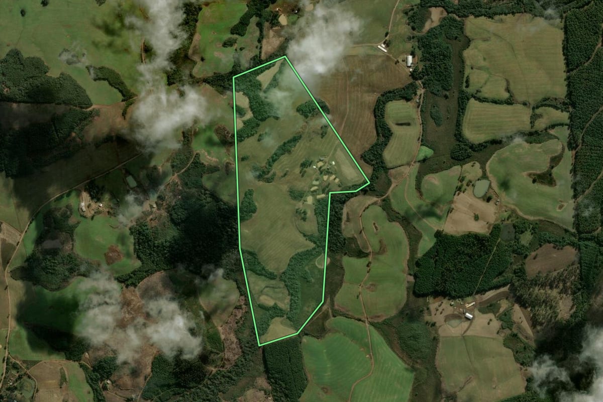 Imagem de satélite do imóvel rural em Bituruna (PR), com o contorno declarado no CAR desenhado por cima.