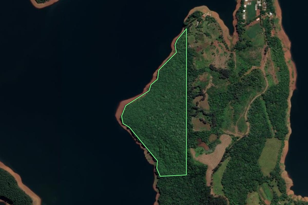 Imagem de satélite do imóvel rural em Bituruna (PR), com o contorno declarado no CAR desenhado por cima.
