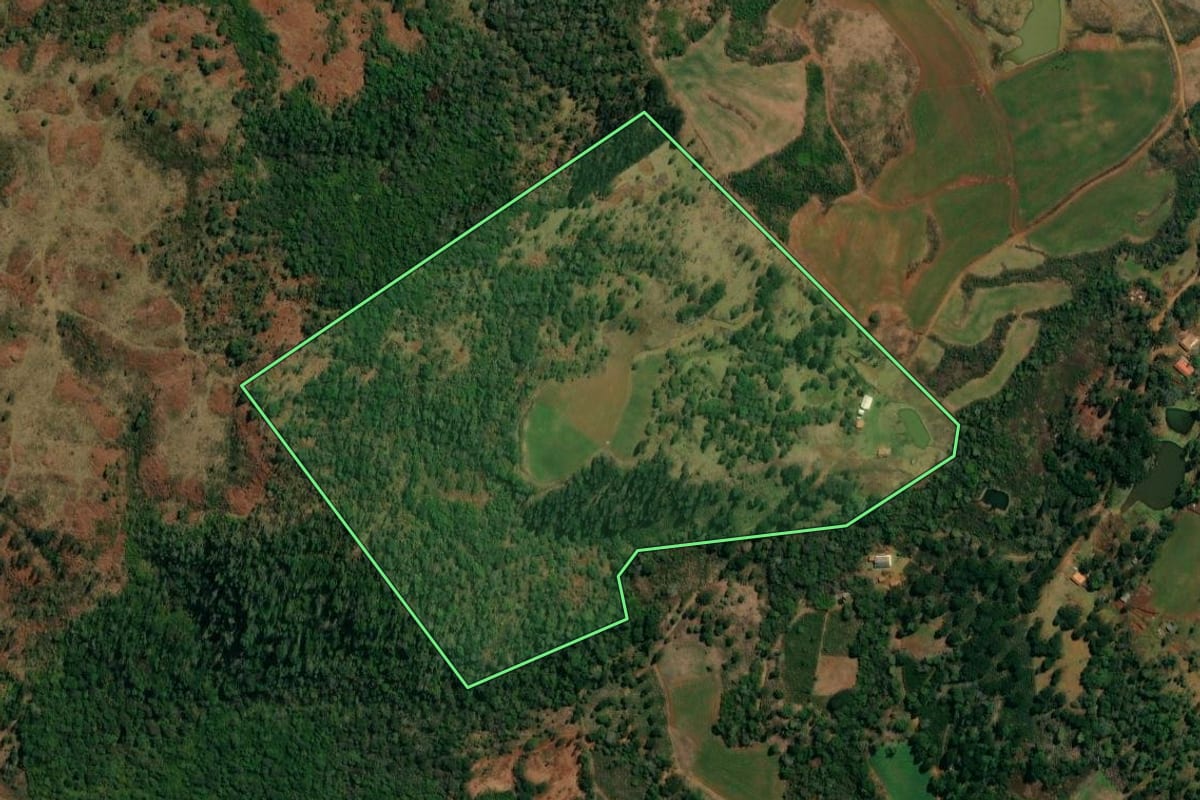 Imagem de satélite do imóvel rural em Bituruna (PR), com o contorno declarado no CAR desenhado por cima.