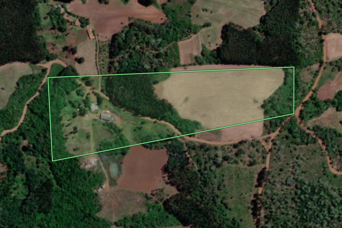 Imagem de satélite do imóvel rural em Bituruna (PR), com o contorno declarado no CAR desenhado por cima.