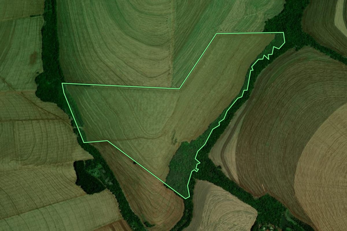 Imagem de satélite do imóvel rural em Boa Esperança (PR), com o contorno declarado no CAR desenhado por cima.