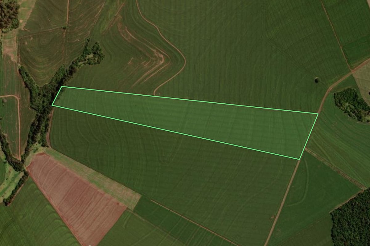 Imagem de satélite do imóvel rural em Boa Esperança (PR), com o contorno declarado no CAR desenhado por cima.