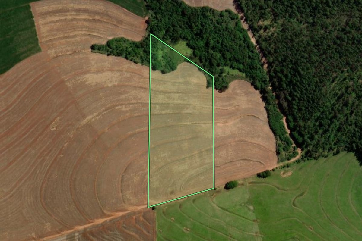Imagem de satélite do imóvel rural em Boa Esperança (PR), com o contorno declarado no CAR desenhado por cima.