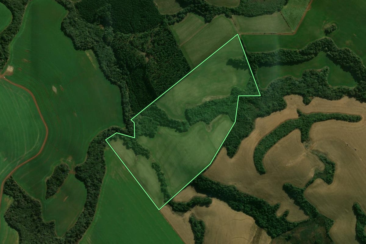 Imagem de satélite do imóvel rural em Boa Ventura de São Roque (PR), com o contorno declarado no CAR desenhado por cima.