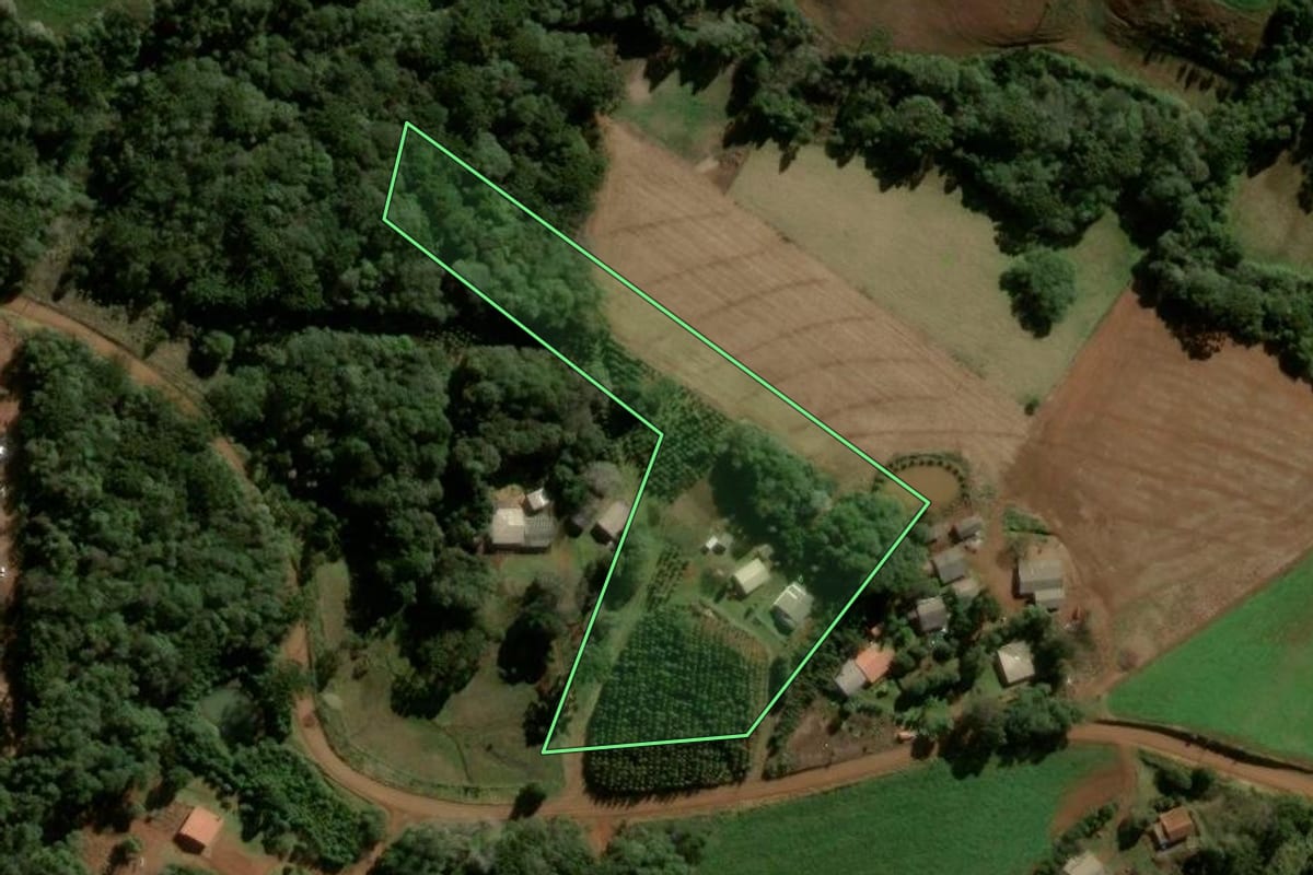 Imagem de satélite do imóvel rural em Boa Ventura de São Roque (PR), com o contorno declarado no CAR desenhado por cima.