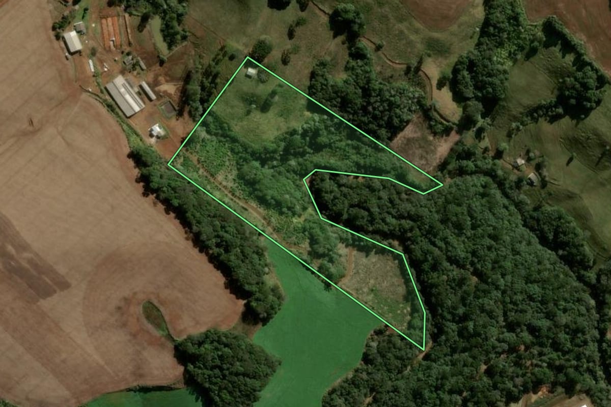 Imagem de satélite do imóvel rural em Boa Ventura de São Roque (PR), com o contorno declarado no CAR desenhado por cima.