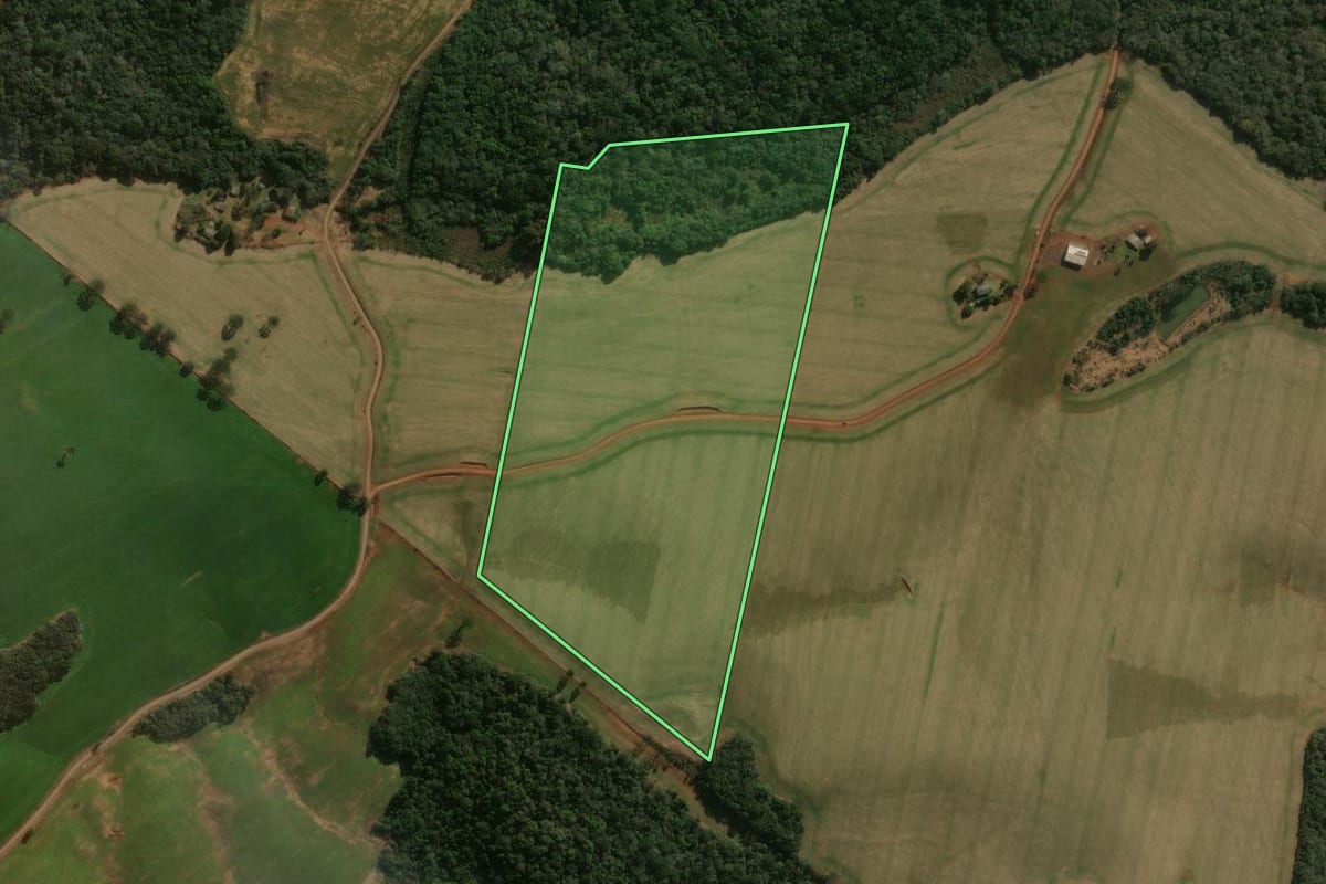 Imagem de satélite do imóvel rural em Boa Ventura de São Roque (PR), com o contorno declarado no CAR desenhado por cima.