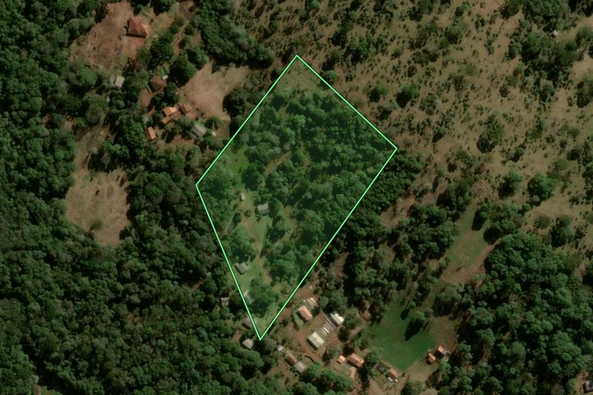 Imagem de satélite do imóvel rural em Boa Ventura de São Roque (PR), com o contorno declarado no CAR desenhado por cima.