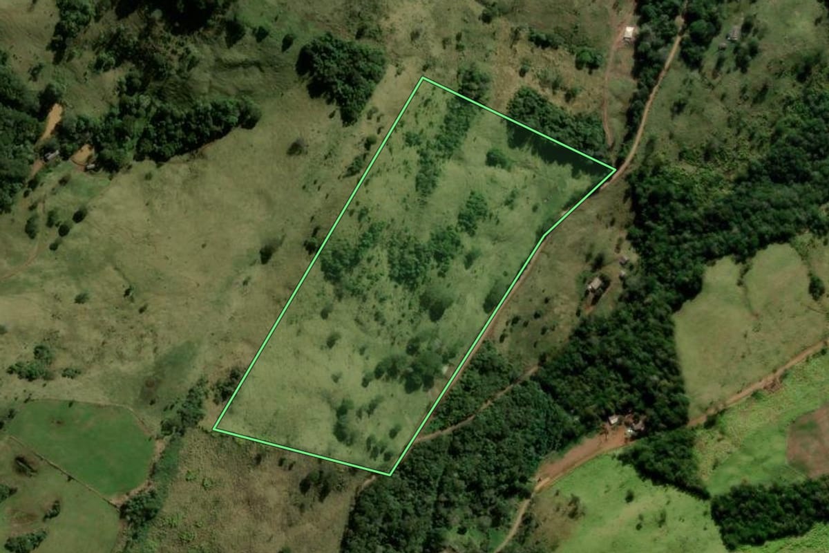 Imagem de satélite do imóvel rural em Boa Ventura de São Roque (PR), com o contorno declarado no CAR desenhado por cima.