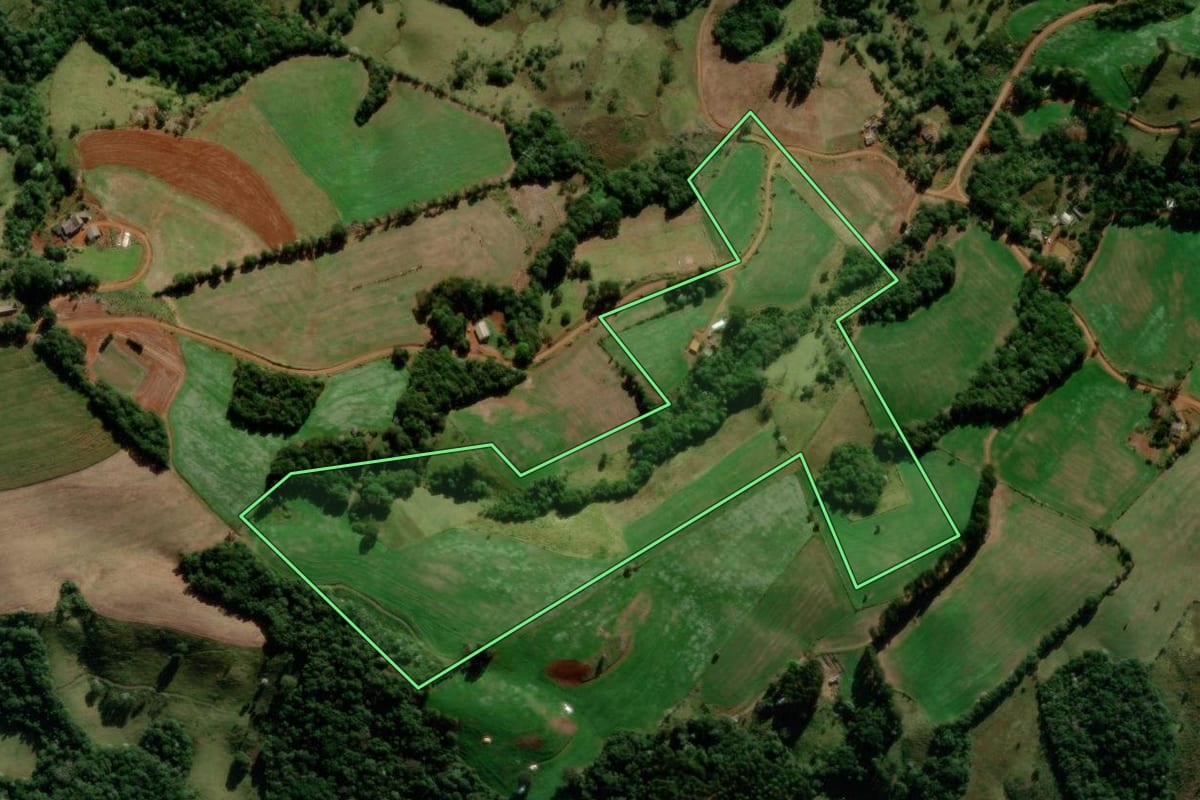 Imagem de satélite do imóvel rural em Boa Ventura de São Roque (PR), com o contorno declarado no CAR desenhado por cima.
