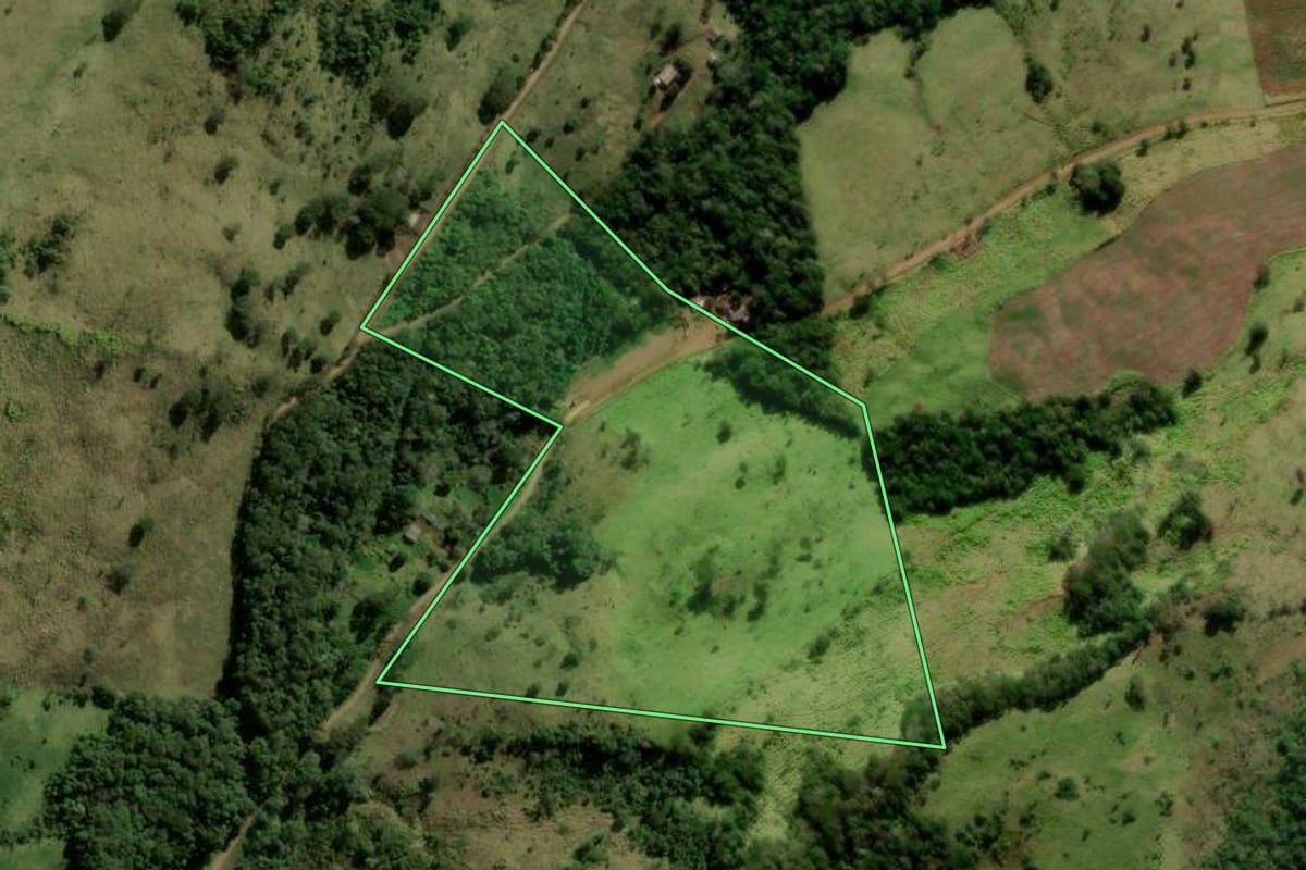 Imagem de satélite do imóvel rural em Boa Ventura de São Roque (PR), com o contorno declarado no CAR desenhado por cima.