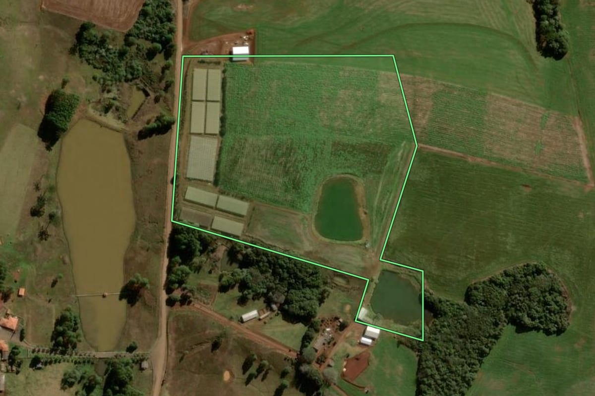 Imagem de satélite do imóvel rural em Boa Ventura de São Roque (PR), com o contorno declarado no CAR desenhado por cima.
